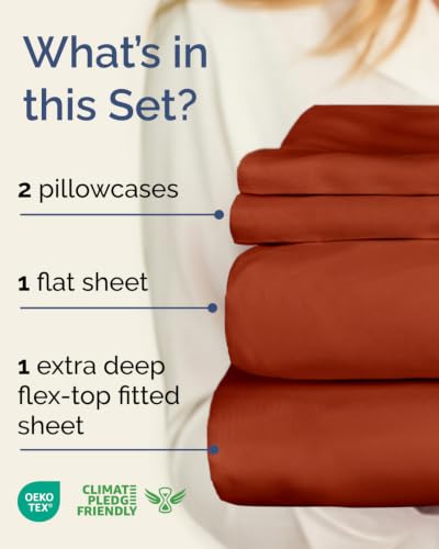 Image of Flex Top Split Head King Sheet Set - 4 Piece Extra Deep Sheets - Terracotta