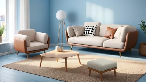 Image of Chesterfield Velvet Upholstery 3-Seater with Armchair and Footrest, Design in 3+1+Footrest Sofa for Living Room, Bedroom, Hallways (Beige Velvet & Brown Letherette)