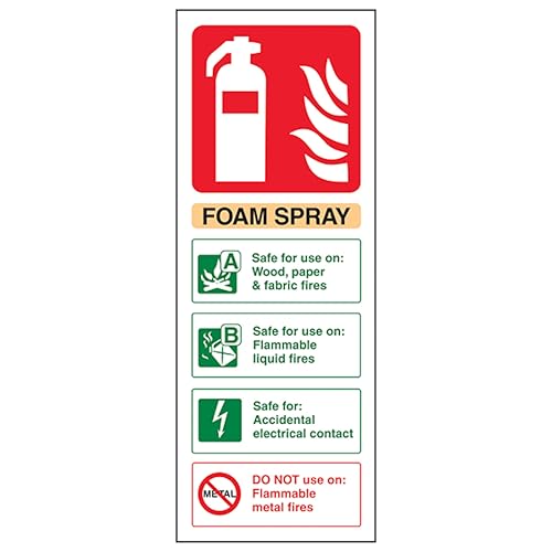 V Safety Foam Spray Safe For Electrical Fire Extinguisher 100 x 280 mm - Señal de seguridad de plástico rígido que brilla en la oscuridad, 1 mm