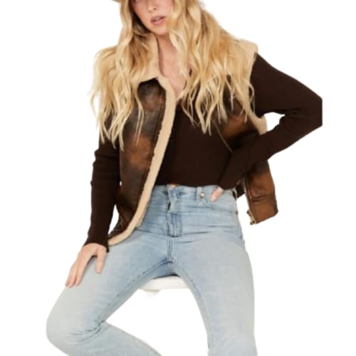Vintage Western Leather Vest for Women, Distressed Brown Cowboy Vest, Women's Rustic Shearling Jacket4