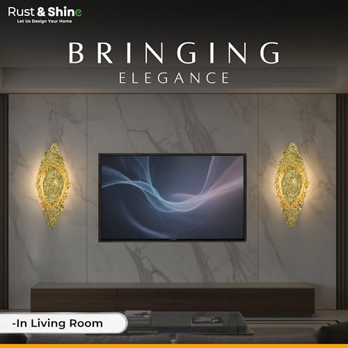 Image of Rust & Shine Modern Brass Wall Light for Home Decoration Decorative Wall Lamp for Living Room Bedroom & Hall Wall Mounted Light Bedside Wall Light Fancy Indoor Lighting Fixture