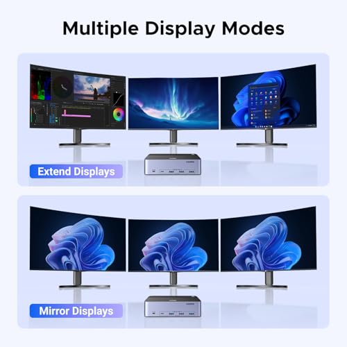 Image of UGREEN 8K@60Hz HDMI Displayport KVM Switch 3 Monitors 2 Computers, Aluminum 4K@240Hz with 4 USB 3.0 Ports for 2 Computers Share Triple Monitors with 4 DP+2 HDMI+2 USB Cables /Power Adapter /Controller