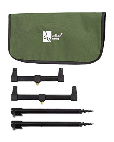 Zite Fishing Ruten-Auflagen Set - Teleskop Bank-Sticks 30-50cm & Buzzer-Bars als Rutenhalter - Mit Transport-Tasche