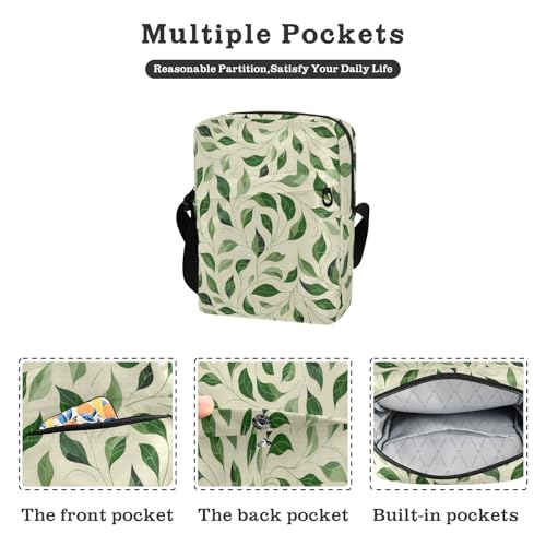 KLL Fresh Green Leaves messenger bag for men Vegan Leather Crossbody Bags For Women Small Travel Shoulder Handbags For Women2