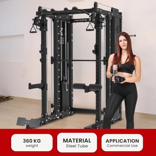 Image of Let's Play Commercial Multi-Functional Power Rack with Smith Machine | All-in-One Home Gym Trainer for Full Body Workouts | Commercial Grade Frame Warranty ( Call on 8587902343)