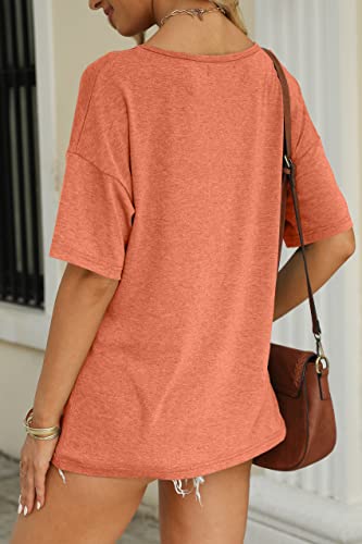 Mirol Women's Half Sleeve T Shirts Fashion V Neck Oversized Loose Tops Solid Casual Basic Blouses Orange #TOP3