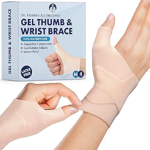 Dr. Frederick's Original Waterproof Thumb & Wrist Brace - 4pcs - Thumb Spica Splint - Hand Brace for Tendonitis, Arthritis, De Quervain’s - Fits Left or Right Hand - Women & Men - Medium Cover