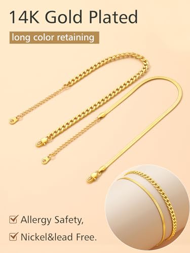 Image of FindChic Black /Silver /Gold Plated Anklets Set of 2PCS /3PCS Herringbone Chain Cuban Link Heart Charm Sparkling Tennis Ankle Bracelets, Waterproof Summer Foot Jewelry for Beach