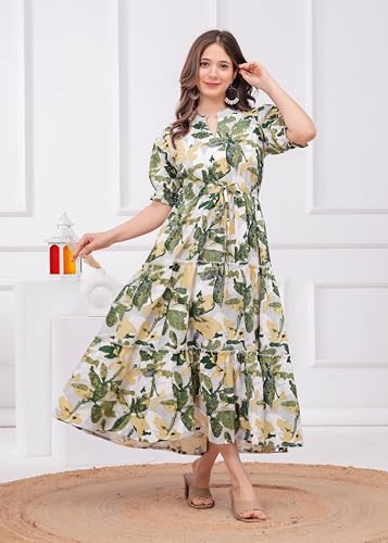 Image of Women's Floral Print Anarkali Kurti | Flared Long Maxi Kurta in Soft Cotton Fabric | Elegant Ethnic Wear for Casual & Festive Use | Anarkali Gown for Girls | 48 inch Length