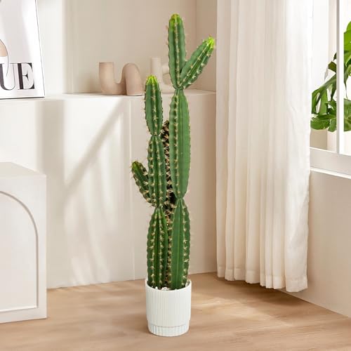 bimiti 51 Inch Tall Artificial Cactus, Large Realistic Faux Cactus with White Planter, UV Resistant...