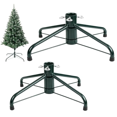 2 Pack Folding Christmas Tree Stand for 3-6 Ft Artificial Trees, Heavy Duty Metal Xmas Tree Holder Fits 0.5-1.29' Tree Pole, Green (14.3' & 16.9')