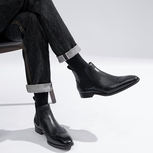 Image of Jousen Men's Chelsea Boots Polished Premium Leather Ankle Dress Boots Classic Retro Slip On Boots for Men