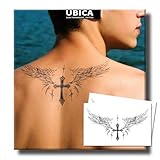 UBICA Semi Permanent Tattoo for Men(Large), 2 Sheets Angel Wing Tattoos(Cross), Lasts 7-15 Days, Develops Fully in 48H, Realistic, Waterproof and Non-Reflective, for Back Chest