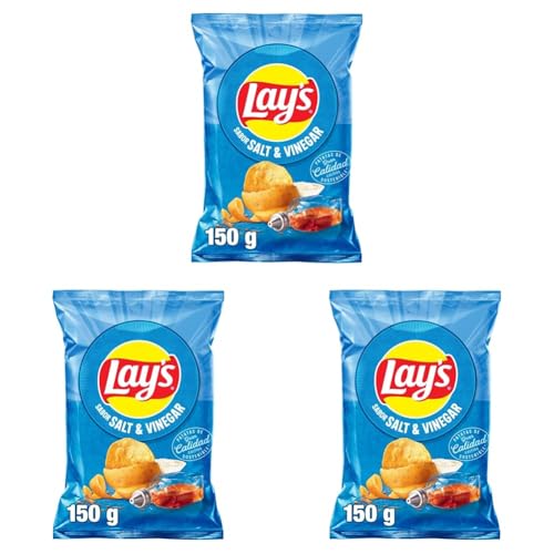 Lay's Vinagreta, Patatas Fritas de cultivos sostenibles con sabor sal y vinagre, Producto de Aperitivo, bolsa individual, 150g (Paquete de 3)