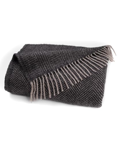 Prince of Scots Highland Tweeds Herringbone 100% Pure New Wool Throw ~ Charcoal ~