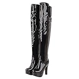 overknee stiefel mit plateau LUXMAX Damen Lack Overknee Stiefel High Heels Plateau Boots mit 12cm Absatz und Reißverschluss Winter Schuhe