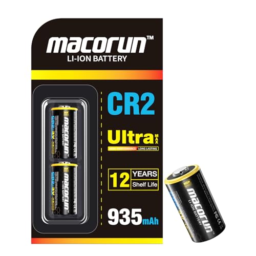 MACORUN CR2 3V Lithium Battery 2 Pack 935mAh Real Capacity Non-Rechargeable CR2 Battery Long Lasting Power CR2 Batteries Low Self-Discharge Rate CR2 Lithium Battery 12-Year Shelf Life