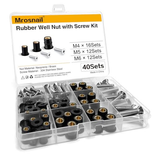 Mrosnail 40Pcs M4-M6 Neoprene Well Nuts Kit with Screws