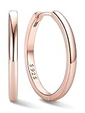 ChicSilver Pendientes Aros Oro Rosa Mujer Plata de Ley 925 Aretes Pequeños Hoop Earrings Rosado 20mm Joyería Simple Minimalista Madre Pareja Esposa Hermana