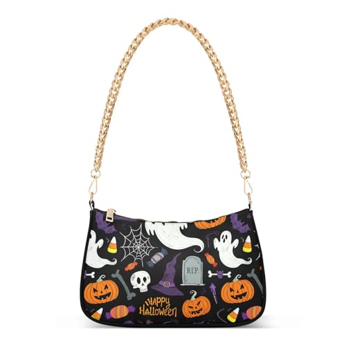 Halloween Elements Shoulder Bag for Women, Handbag with Chain Strap, Soft Purse Tote Bag for Ladies