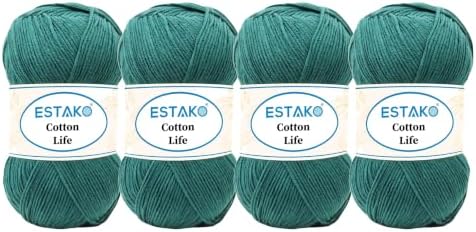 Estako Cotton Life Yarn, 50% Cotton 50% Acrylic, Sport, 4-Pack, Dark Teal
