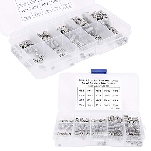 Vis sans Tête Hexagonale M3-M8-200 Pièces en Acier Inoxydable, Noir - Vis sans Tête Plate à Six Pans Creux - Pour Construction et montage en métal