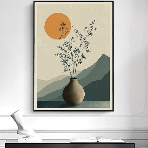 Affiche botanique moderne de vase et bambou pour la décoration intérieure du salon