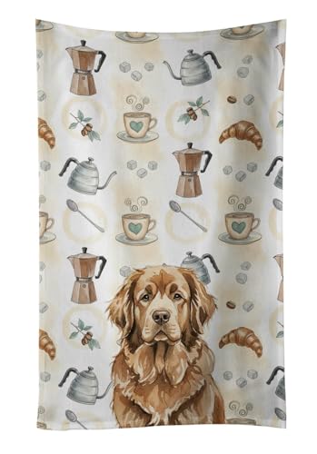 Caroline's Treasures Brown Newfoundland Coffee Bar Kitchen Towel Velour Plush Front and Cotton Loop Back Machine Washable