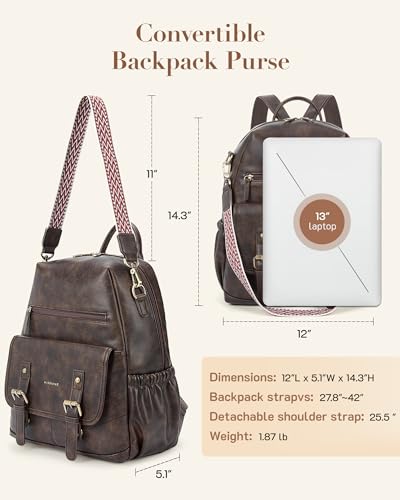 Image of Missnine Backpack Purse for Women, PU Leather Travel Backpack, Designer Shoulder Bag, Ladies Convertible Satchel Bags
