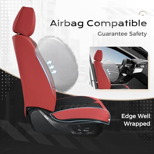Image of Coverado Front Seat Covers for Cars, 2 Pack Faux Leather Car Seat Covers, Waterproof Automotive Seat Covers Driver Car Seat Protector Car Seat Cushion Universal Fit for Most Cars Trucks SUV, Red&Black