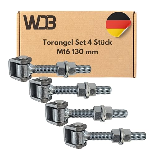 WDB - Torangel Regulierbar Verzinkt - Scharniere Gartentor - Scharniere Schwerlast - Toranlage - Torscharniere Hängescharniere - 4 Stück Einstellbares Torscharnier M16 130 mm