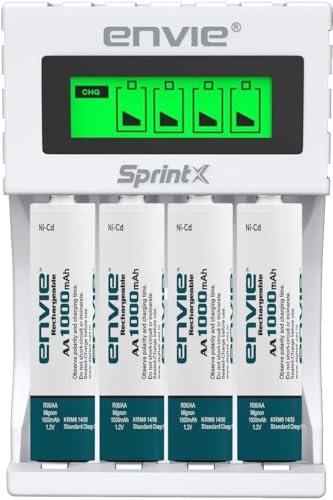 Image of Envies (ECR11MC + 1000 4PL) SprintX Ultra Fast Rechargeable Batteries Charger for AA & AAA Ni-Cd with 4xAA1000mah Rechargeable Batteries, with Over Charge Protection