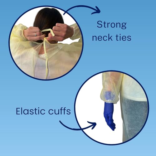 HCS PPE Gowns - Disposable Gowns, Medical - Single Layer, Spunbound Isolation Gown Disposable - Elastic Cuffs, Neck & Waist Tie - Home, Clinic, Dentist, Hospital - Yellow Cover Gown, Large (10 Pack) - Image 4