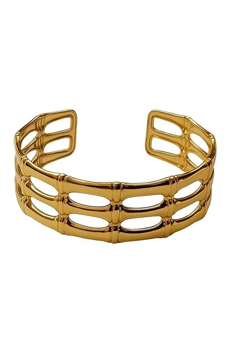 Gold-Plated Chunky Link Cuff Bracelet for Women, Statement Open, Free Size