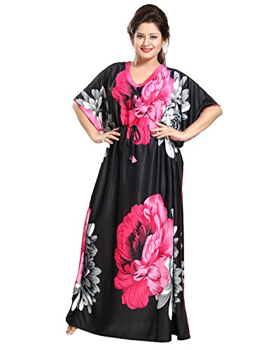 Image of Noty Women's Kaftan Nighty | Serena Fabric | Floral Print Maxi | Short Sleeves | V Shaped Neck
