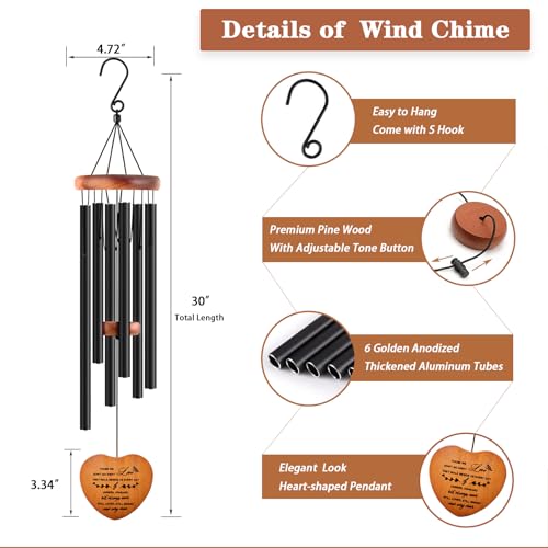 Image of Sympathy Gifts for Loss of Loved One, Memorial Wind Chimes for Mom Dad Husband Brother, Funeral Bereavement Sympathy Gifts Basket, in Memory of Loved One Gifts - Black
