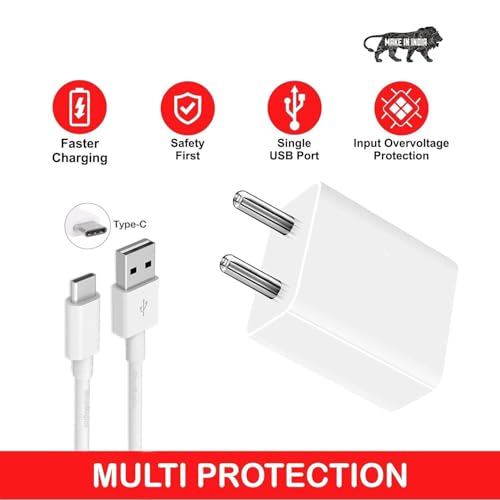 Image of 18W Charger for Xiaomi Redmi 13C 5G / 13 C Charger Original Adapter Like Android Mobile Fast USB Wall Charger with 1 Meter USB Type C Charging Data Cable (3 Amp, TWE16, White)