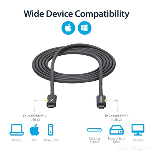 image for StarTech.com 20Gbps Thunderbolt 3 Cable - 6.6ft/2m - Black - 4K 60Hz -