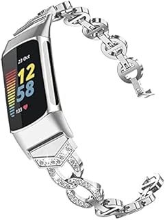 Ahayo Replacement Strap for Fitbit Charge 5, Alloy Metal with Bling Crystal Women Hollow Quick Release Wristband for Fitbit Charge 5 Activity Tracker