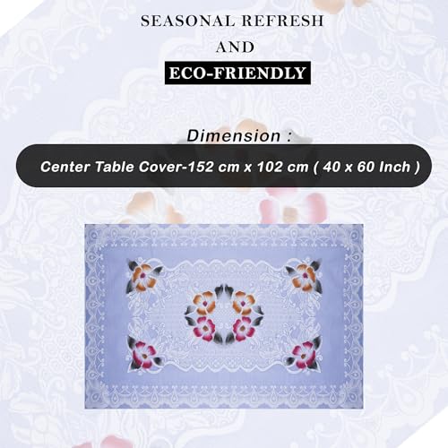 Image of Kuber Industries Cotton Rectangular Center Table Cover,Table Cloth Cover,Tabletop Cover,Kitchen Table Cloth,Table Protector Cover,4-Seater Table Cover,Flower Net-Design,CTC,40x60 Inch,Blue