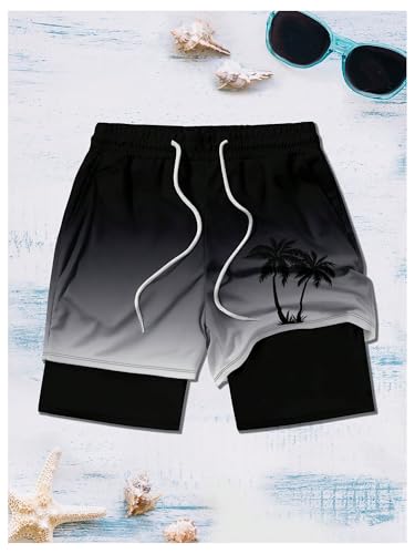 Men's Hawaiian Graphic Ombre Print Swim Trunks Drawstring Waist Straight Leg Beach Shorts3