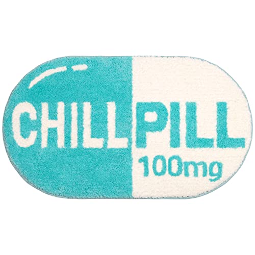 Rora Funny Cute Chill Pill Bath Mat Small Blue Bathroom Rugs Preppy Bathroom Decor Aesthetic Bath Rug Non Slip Washable Water Absorbent #TOP16