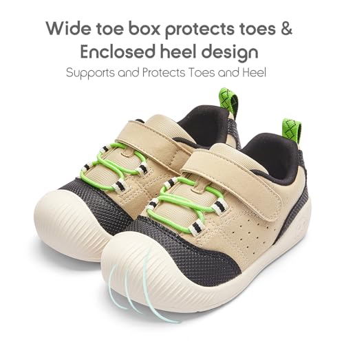 Image of Balabala Girls Boys Toddler Sneakers Wide Toe Box Walking Shoes | Unisex Kids Sneakers with hook-and-loop straps, non-slip soles, soft heel cushion, and flexible support for play