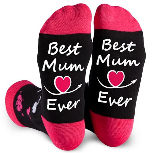 HUEGLO Mothers Day Gifts For Mum Birthday Gifts Presents For Mum BEST MUM EVER Funny Socks Birthday Gifts For Women Mothers Day Gifts Novelty Socks (BEST MUM EVER)