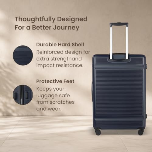 Image of SWISS MILITARY Pascal Lightweight PC Hard Large Check in Travel Luggage Trolley Bag with Anti-Theft Zippers & 3-Dial Lock, 360 Wheels, Wet Pocket & Aluminium Handle Suitcase Set of 3 -Navy