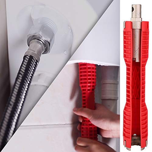 Sink Water Pipe Wrench, Faucet Wrench Multifunctional Red Double Head Installer Tool, Professional Tools for Mounting Faucets, Basins or Ball Valves, Suitable for 1 or 4in, 3 or