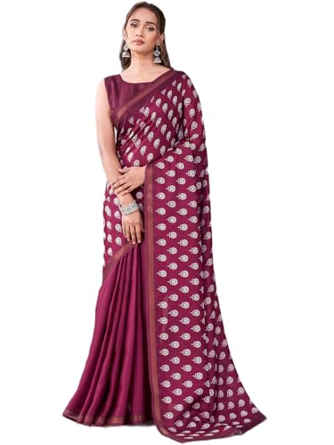 Image of Satrani Women's Silk Printed Saree with Unstitched Blouse Piece