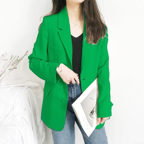 Blazer pour femme, coupe ajustée, haut de bureau, manches longues, col à revers, style coréen, couleur unie, taille M-2XL, blanc, kaki, rose, noir, vert, standard (L vert)