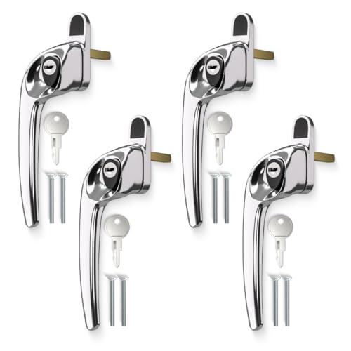 Bwintech 4 Pcs Offset Polished Chrome UPVC Zinc Window Handle, Left Hand, 43mm Spindle for Indoor and Outdoor UPVC Window