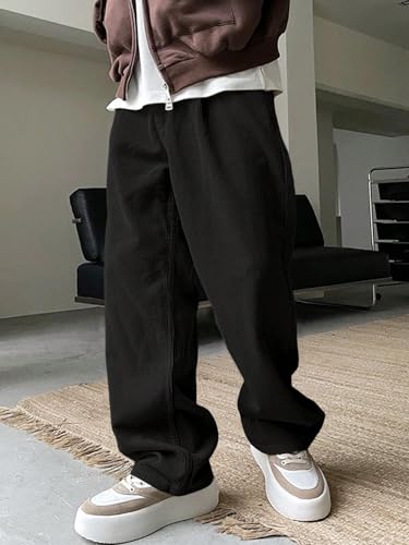 Verdusa Men's Casual Drawstring Elastic Waist Wide Leg Pants Long Trousers with Pockets4